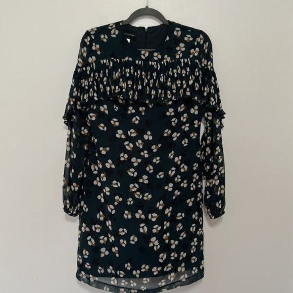 Donna Morgan Pleated Ruffle Long Sleeve Mini Dress Size 2